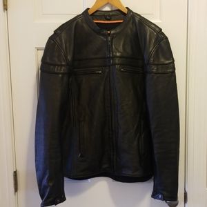 Leather Men's Biker Jacket, Black, Large